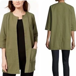 Eileen Fischer Open Front Kimono Jacket - Olive Green